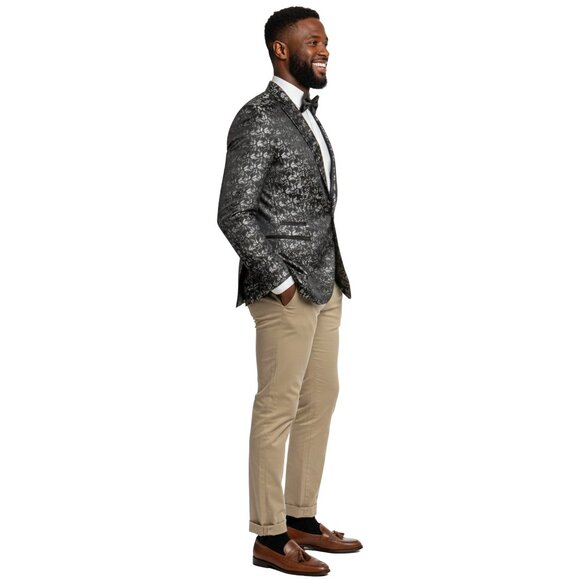 Men's Floral Blazer Slim-Fit Jacket, Black/Silver - Picture 3 of 5